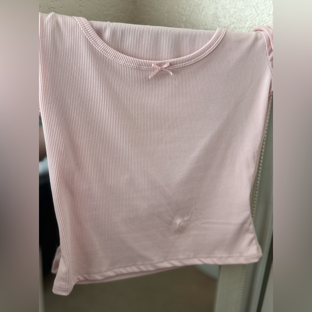 Pink Ribbed Top with Bow Detail